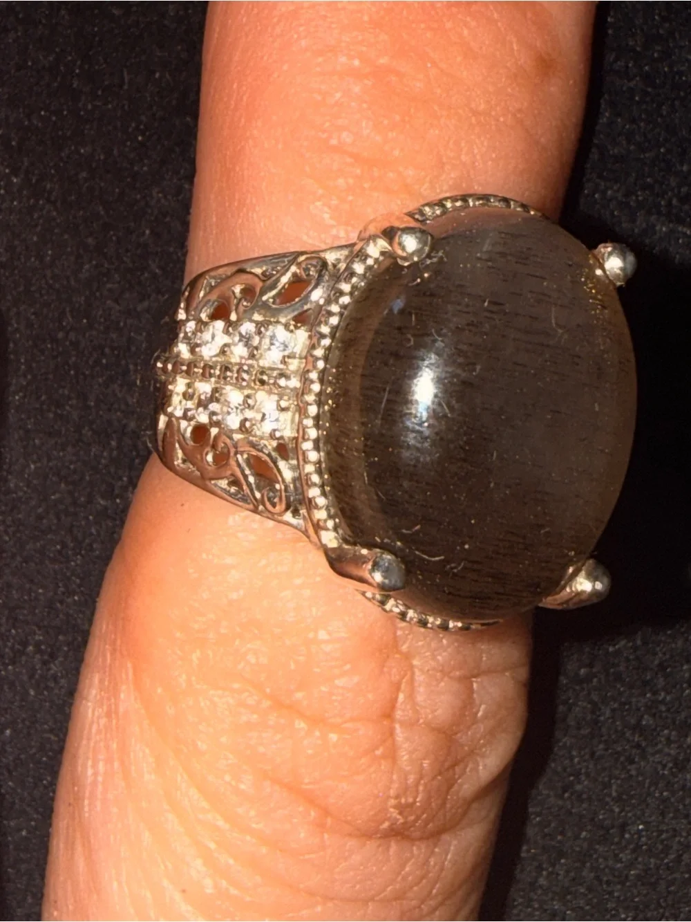 Sterling Silver Djoy Golden Sheen Moonstone Cats Eye Ring sz6